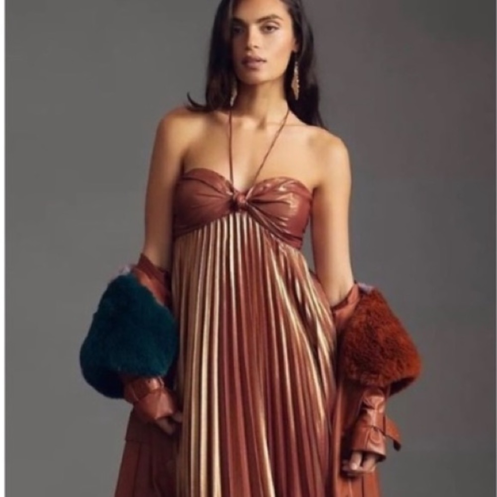 Anthropologie Plisse Halter Dress  Size medium
